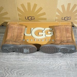 Women’s UGG Kaleen Chestnut Leather Zip Up Mid Calf Sheepskin Boots NEW